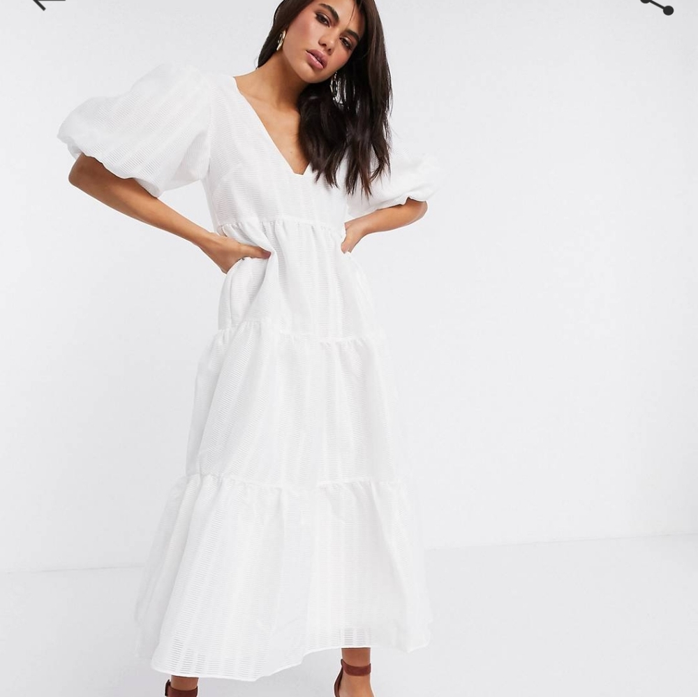 ASOS Tiered midi smock dress textured stripe puff
